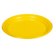 Round plastic disposable yellow plate for fast food or picnic isolated on white