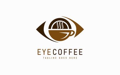 Poster - Eye Coffee Logo Design. Abstract Eye Combine with Coffee Cup Symbol, Usable For Usable For Business, Community, Industrial, Services Company. Flat Vector Logo Design Illustration.