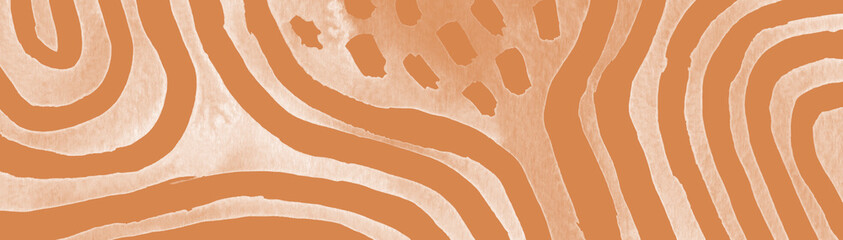 Wall Mural - Peach abstract stripes watercolor horizontal background. Inspired by tribal body paint. Raster banner template.