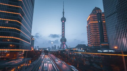 Wall Mural - hyper lapse, road in Shanghai Lujiazui financial center, China