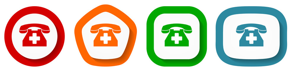 Poster - Emergency cal vector icon set, flat design flat design buttons on white background