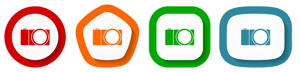 Poster - Mirrorless camera vector icon set, flat design flat design buttons on white background