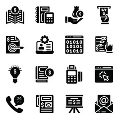 Wall Mural - 
Pack of Finance Books and Innovation Glyph Icons 
