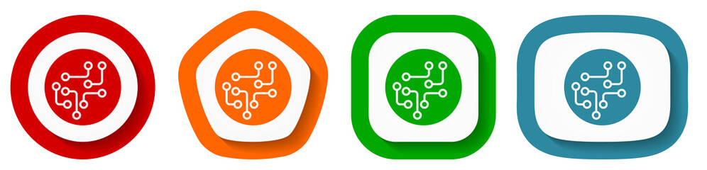 Leinwandbilder - Circuit, technology, chip, processor vector icon set, flat design buttons on white background