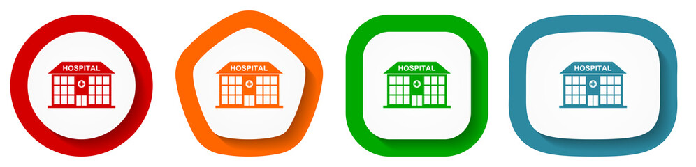 Canvas Print - Hospital building vector icon set, emergency flat design buttons on white background