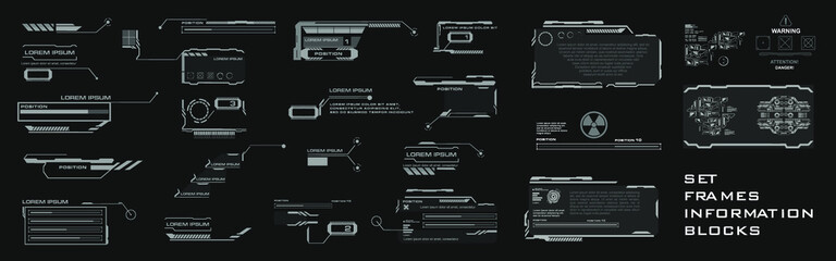 Poster - set of frames and callouts with information. futuristic user interface screen elements set hud, gui,