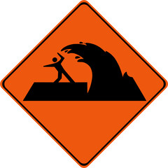 Poster - Warning sign with tsunami