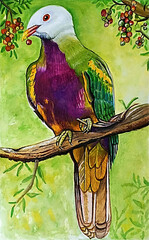 Wall Mural - Watercolor bird on a tree hand drawn illustration