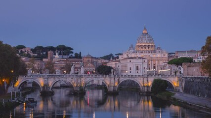 Wall Mural - time lapse of St. Peter's Basilica, Sant Angelo Bridge, Vatican, Rome, Italy