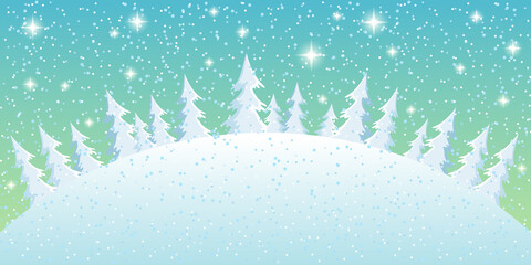 Wall Mural - Winter landscape with snowy trees and starry sky.