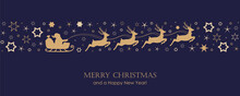 Christmas Card With Santa Sled And Deer On Star Border Vector Illustration EPS10