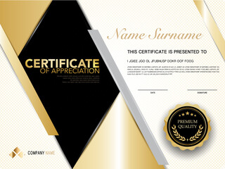 diploma certificate template black and gold color with luxury and modern style vector image, suitable for appreciation.  Vector illustration EPS10.