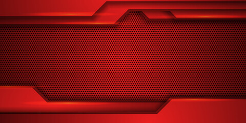 Sticker - Abstract red metal background with hot glow element and robotic technology element shape
