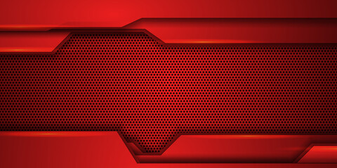 Abstract black metallic overlap red light hexagon mesh design modern luxury futuristic technology background vector illustration.
