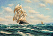 canvas print picture - Sailing ship at sea. Oil painting picture