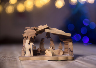 Sticker - nativity scene on wooden background