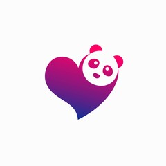 Wall Mural - panda lovers logo with heart concept