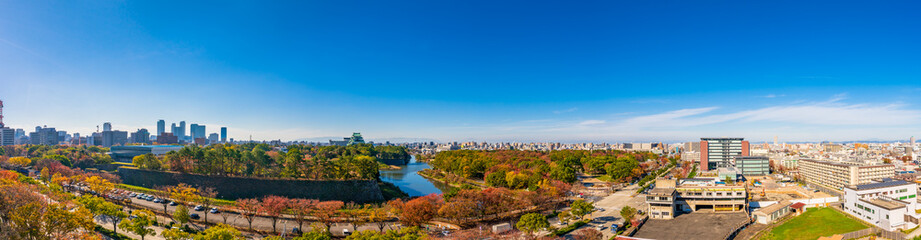 Poster - Aerial view of Nagoya city with Nagoya castle, Japan