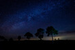 Panorama blue night sky milky way and stars