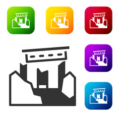 Sticker - Black Ancient ruins icon isolated on white background. Set icons in color square buttons. Vector.