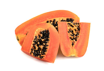 Wall Mural - Ripe papaya slice isolated on white background