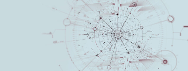 Poster - Big data 3D illustration. HUD display and cloud technologies. Global database and artificial intelligence. Bright, black and white background