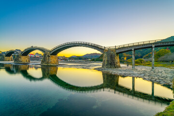 Sticker - The Kintai Bridge at sunset in Iwakuni, Japan