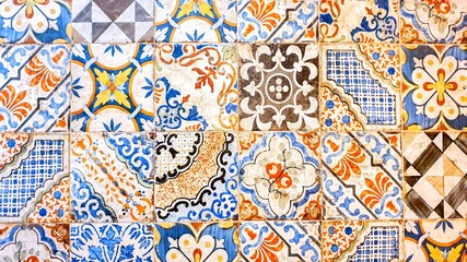 typical colorful Sicilian floor and wall tiles in different patterns and design