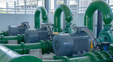 Electric Motors Driving Centrifugal Pumps Of Water System.