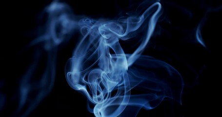 Wall Mural - real smoke on a black background. a thin flexible stream of real smoke. colorful real smoke goes up.
