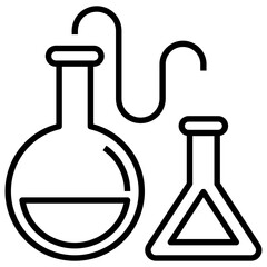 Poster - Flask with test tube, chemical testing icon.