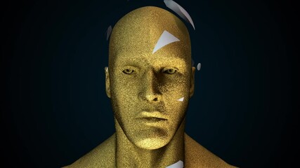 Poster - Human head with collapsing face. Computer generated futuristic background. 3D rendering head deformity