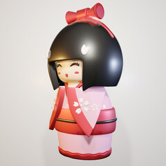 Kokeshi doll, Girl doll japanese. 3D rendering