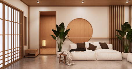 Wall Mural - Interior Living room tropical style with wall granite design.3D rendering