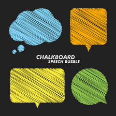 Poster - Hand drawn on chalkboard speech bubbles set. Talking bubble. Modern illustration.