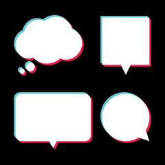 Poster - Set of white speech bubbles with glitch effect. Modern vector illustration.