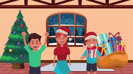 Poster - happy merry christmas animation with little young kids