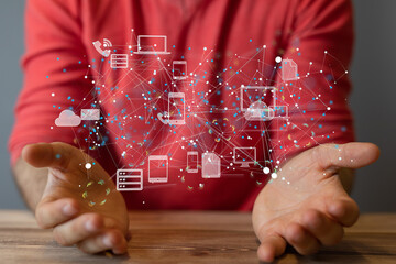 augmented analytics data cloud storage network from lines, triangles and particle style design. illu