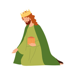 Wall Mural - nativity balthazar wise king character praying icon design on white background