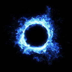 Poster - abstract blue neon flame, smoke and plasma effect around a circle. perfect for logo placement or con