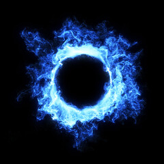 Poster - abstract blue neon flame, smoke and plasma effect around a circle. perfect for logo placement or con