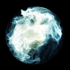 Poster - energy sphere effect on black background. blue and green magic smoke swirling inside the sphere. psy