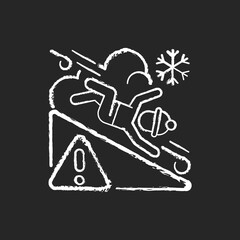 Sticker - Avalanche warning sign chalk white icon on black background. Dangerous snowy mountain areas. Seasonal skiing accidents. Preventing huge snow fall. Isolated vector chalkboard illustration