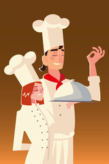 Sticker - young male and female chef catering menu restaurant