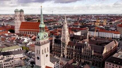 Wall Mural - Munich in a bird's-eye view. The Marienplatz square.	