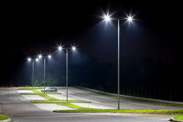 Canvas Print - empty parking area with safety modern illumination at night