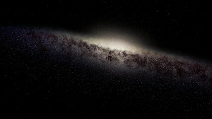 exploration of galaxies through outer space towards a bright milky-way galaxy. 4k looping animation 