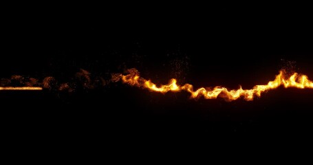 Poster - line on fire. Fuel burning in a line at random on back background. Graphic resource for composition.  perfect for logo or text placement. 3D render, 4K loop