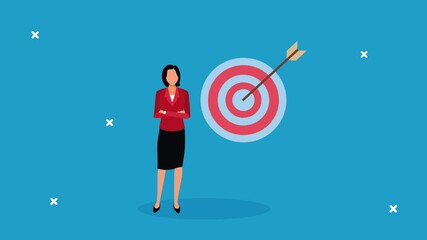 Wall Mural - elegant businesswoman with target success animation