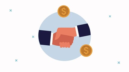 Sticker - business handshake done deal and coins dollars successful animation